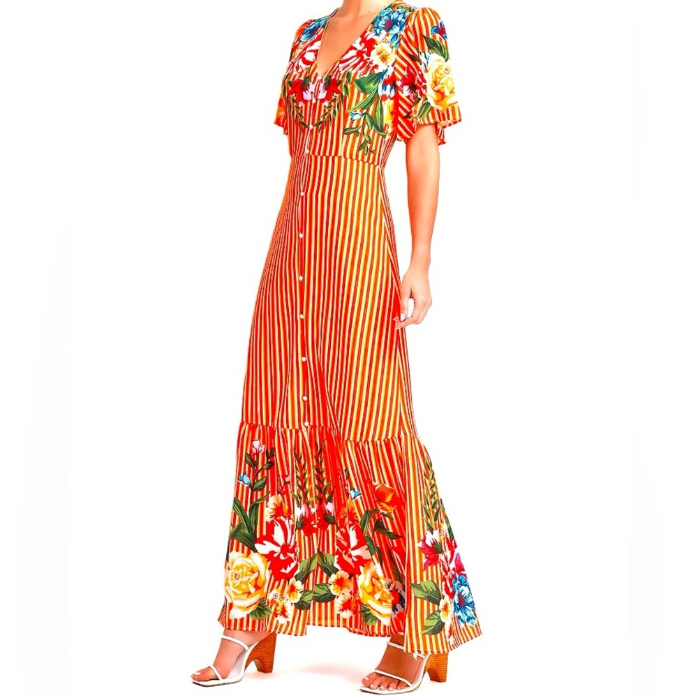 NWT LULUS ROAM THE RIVIERA STRIPED MAXI DRESS